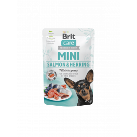 Brit Care Mini Salmon & Herring fillets in gravy for sterilised dogs - пауч за кастрирани кучета от малките породи със сьомга и херинга