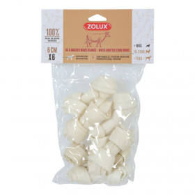 Кучешко лакомство  Zolux White knotted bone 6 броя кокала от 100% пресована телешка кожа 6 см