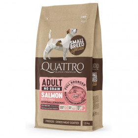 Пълноценна суха храна за кучета от малки породи Quatro Small breed Superpremium със сьомга и крил, БЕЗ зърнени култури
