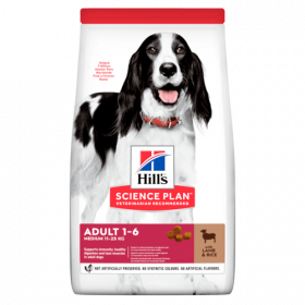 Hill’s Science Plan Canine Medium Adult с агнешко и ориз - Пълноценна суха храна за кучета от средни породи с умерени енергийни нужди, 1-7 г