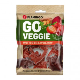 Вегетариански дентални лакомства Flamingo Dino Strawberry във формата на динозавър с вкус на ягода S размер