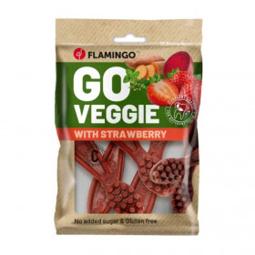 Вегетариански дентални лакомства Flamingo Veggie Toothbrush Strawberry дъвчащи четки за зъби с вкус на ягода 12,5 см