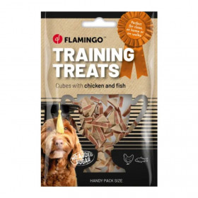 Тренировъчни лакомства за кучета Flamingo Training snack Chicken and Fish cubes кубчета  с Пилешко месо и риба