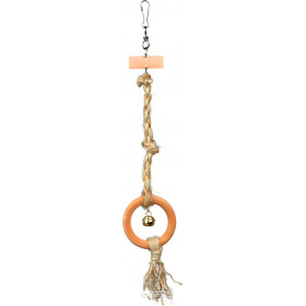 Trixie Wooden Ring on a Sisal Rope - Играчка за птици Ринг със звънче 41 см