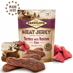 Carnilove Jerky Venison & Turkey Fillet - кучешки лакомства под формата на вкусни барчета, с пуешко и елен