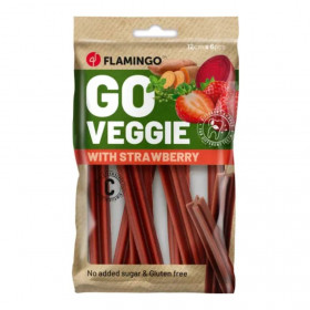 Вегетариански дентални лакомства  Flamingo Veggie stick Strawberry дъвчащи пръчици с вкус на ягода 12см