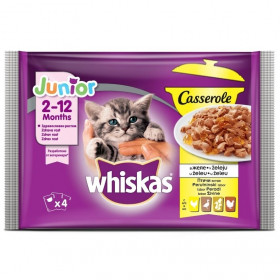 WHISKAS Casserole Junior- пауч за котенца от 2 до 12 месеца - Птичи Ястия 4 бр. Х 85 гр. 