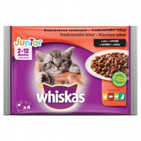 WHISKAS Месна селекция - пауч за котенца от 2 до 12 месеца - 4бр. х 100гр.